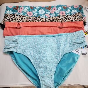 Bundle Womens Bikini Bottoms Size 3X 24W-26W Ruched Leopard Floral Boy Shorts